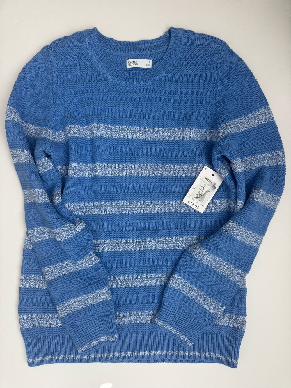 croft & barrow Blue and Light Heather Stripe Crewneck Sweater